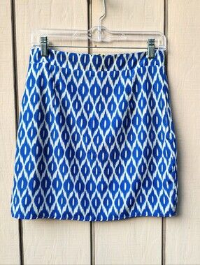 Annabella Mini Skirt Blue White Ikat Back Zipper Lined Medium Flowy Coquette